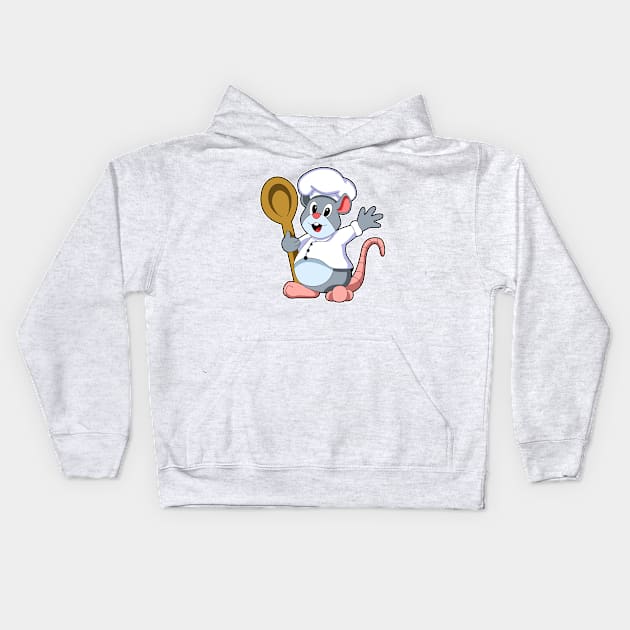 Rat as Chef with Cooking apron & Wooden spoon Kids Hoodie by Markus Schnabel